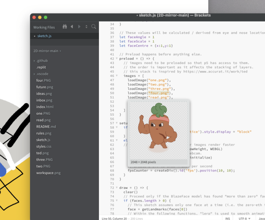 Playing around with 2D Mirror and Data Portrait with P5js and BlazeFace.