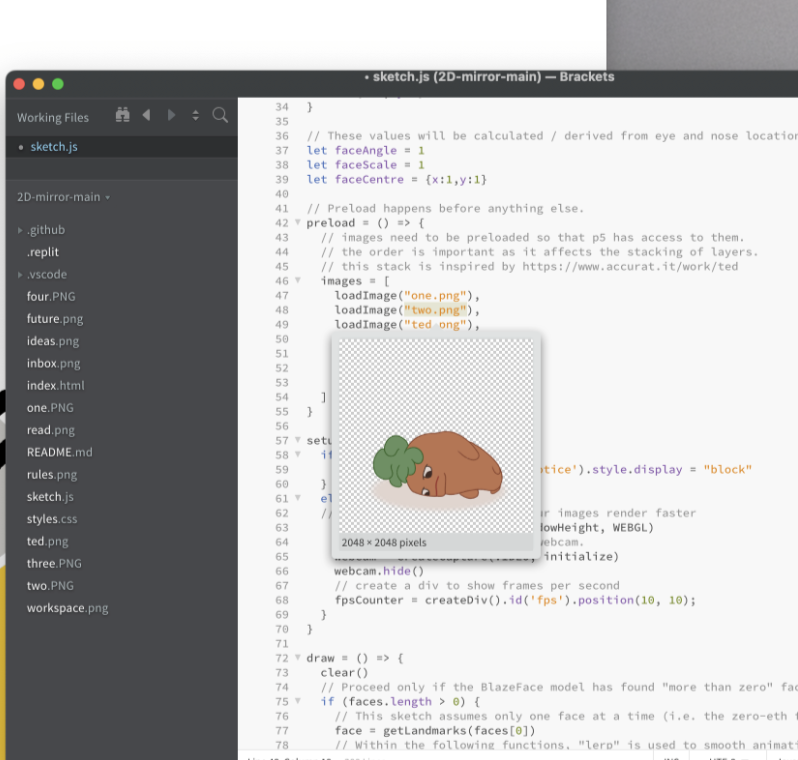 Playing around with 2D Mirror and Data Portrait with P5js and BlazeFace.
