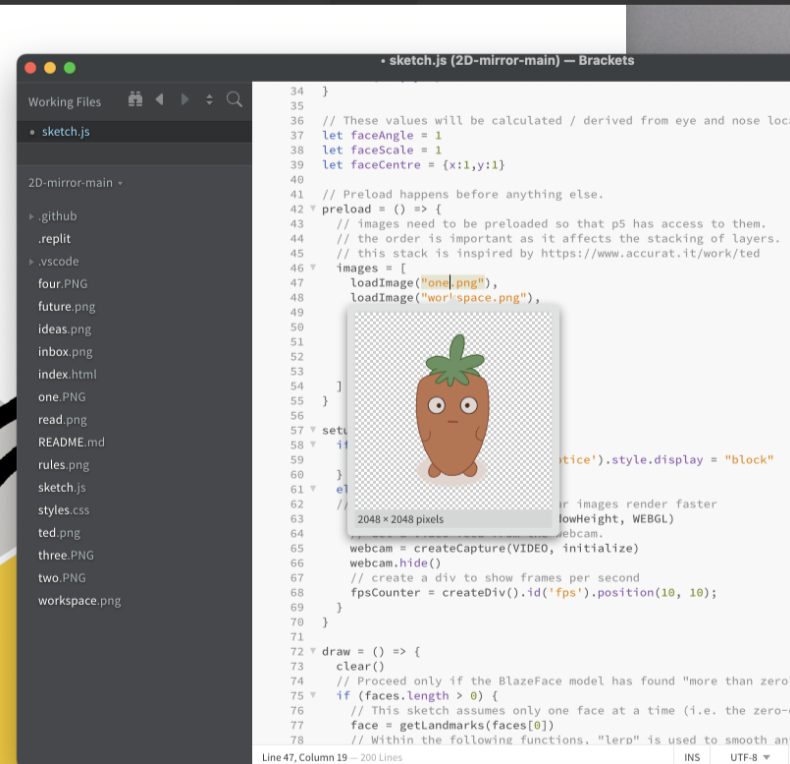 Playing around with 2D Mirror and Data Portrait with P5js and BlazeFace.