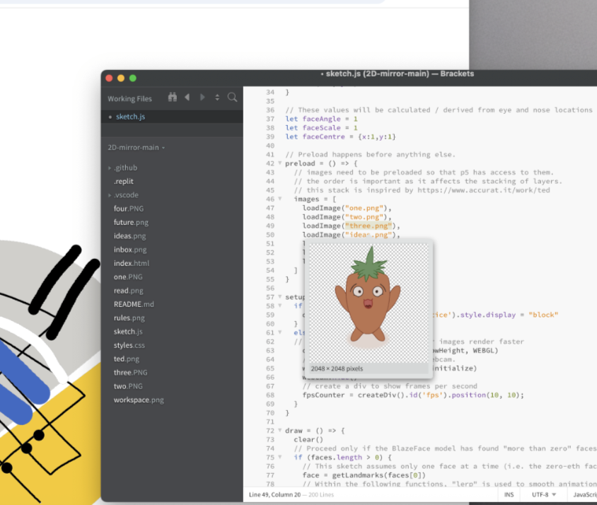 Playing around with 2D Mirror and Data Portrait with P5js and BlazeFace.