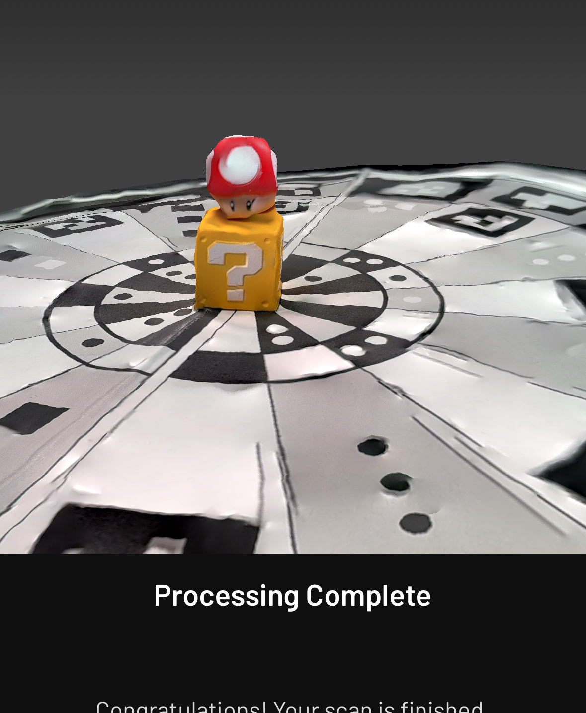 3D scan of Mario mushroom and mystery power-up block.